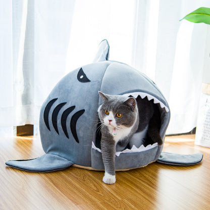 Luxury Plush Shark Pet Bed For Small Dogs And Cats Warm Pet Bed