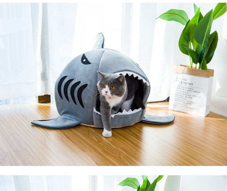 Luxury Plush Shark Pet Bed For Small Dogs And Cats Warm Pet Bed