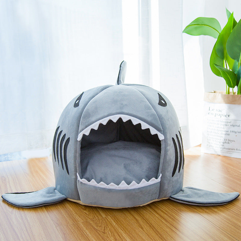 Luxury Plush Shark Pet Bed For Small Dogs And Cats Warm Pet Bed