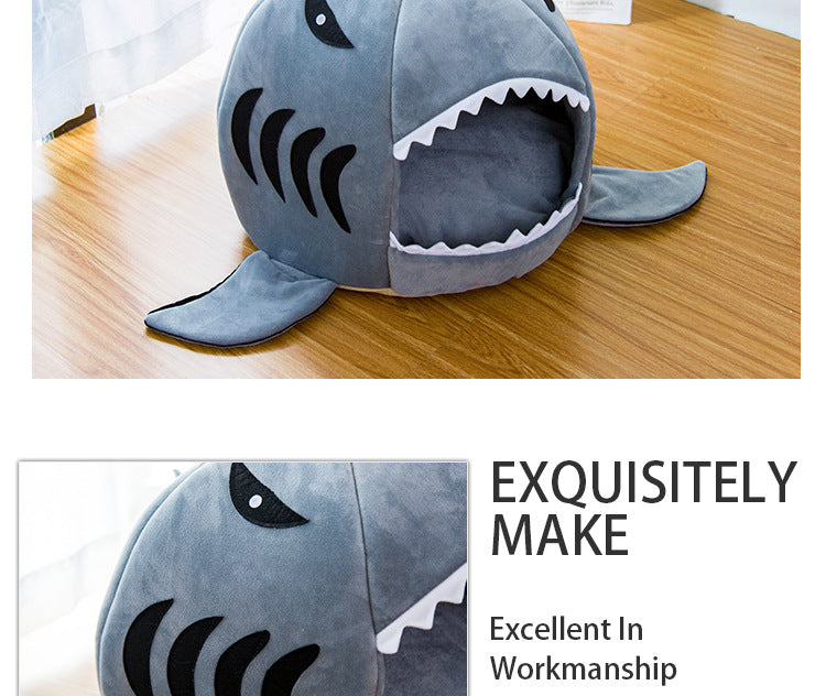 Luxury Plush Shark Pet Bed For Small Dogs And Cats Warm Pet Bed
